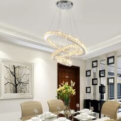 Alfa Kristal Taşlı 3 Kademeli Modern Ledli Salon Avize