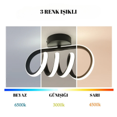 Burgu Siyah Tavana Sıfır 3 Renk Işıklı Led Avize