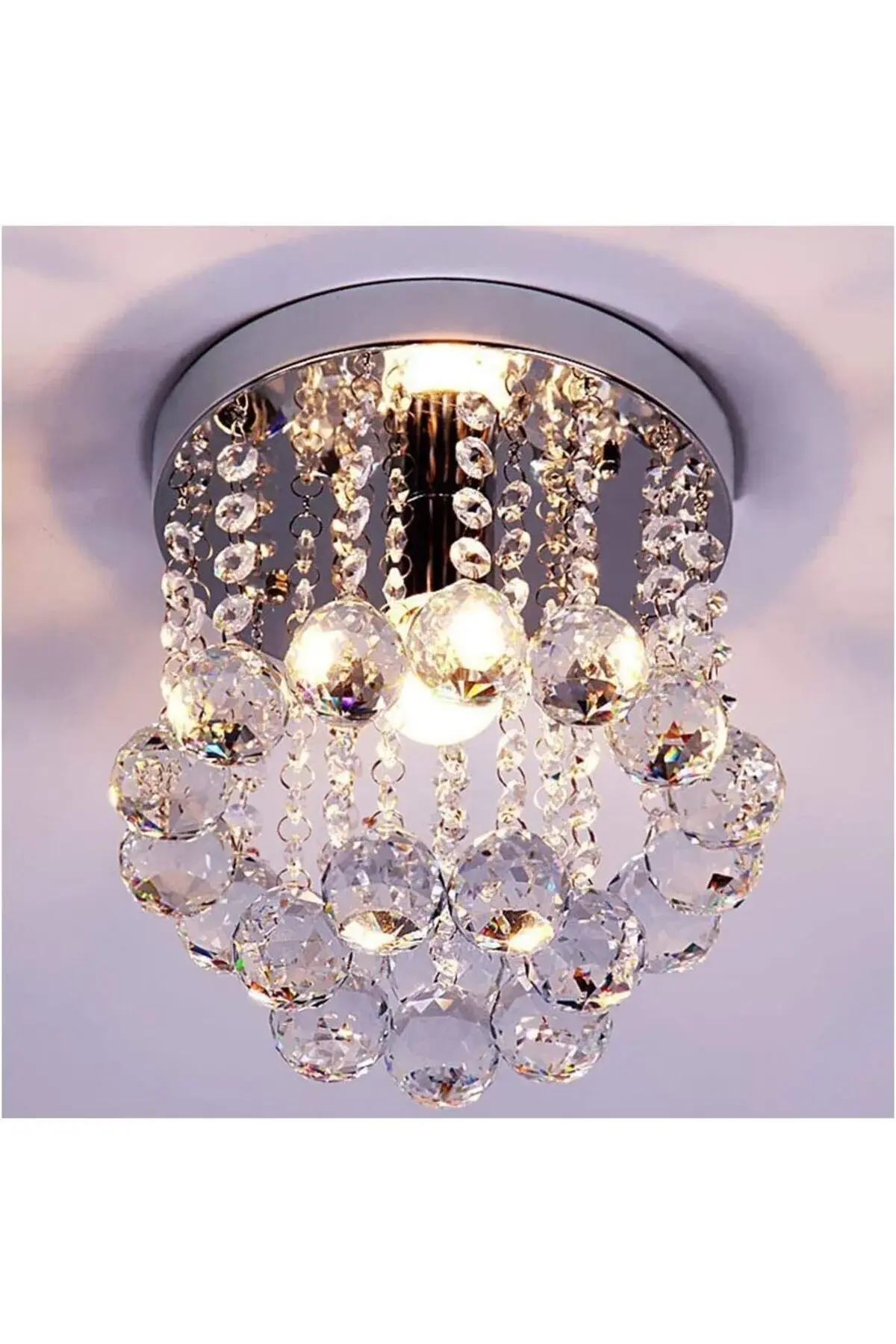 Akasya Krom Renk Kristal Taşlı Hol ve Salon Avizesi