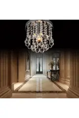 Akasya Krom Renk Kristal Taşlı Hol ve Salon Avizesi