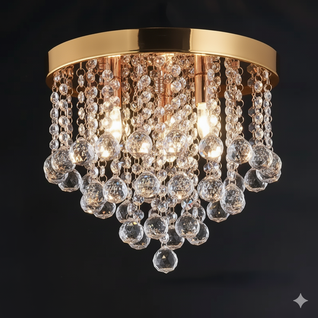 Akasya Büyük Gold Kristal Taşlı Salon Avizesi