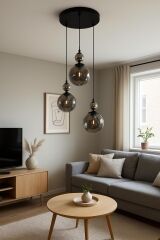 Mira 3'lü Siyah Krom Füme Camlı Sarkıt Avize