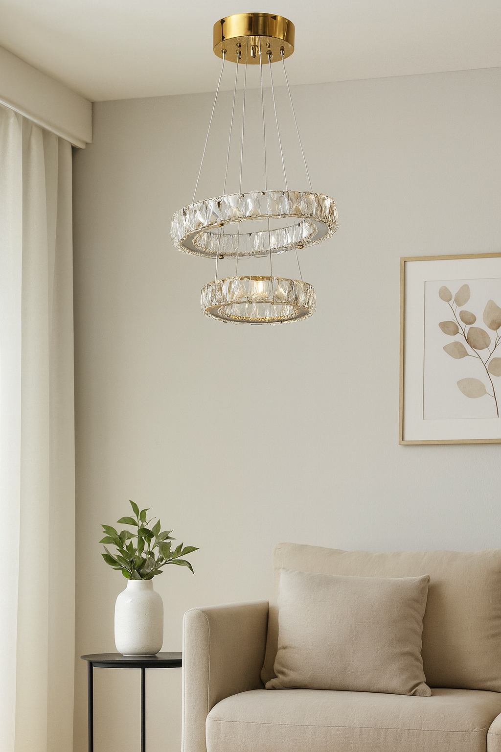 Alfa Gold Kristal Taşlı 3 Renk Işıklı Modern Salon Avize